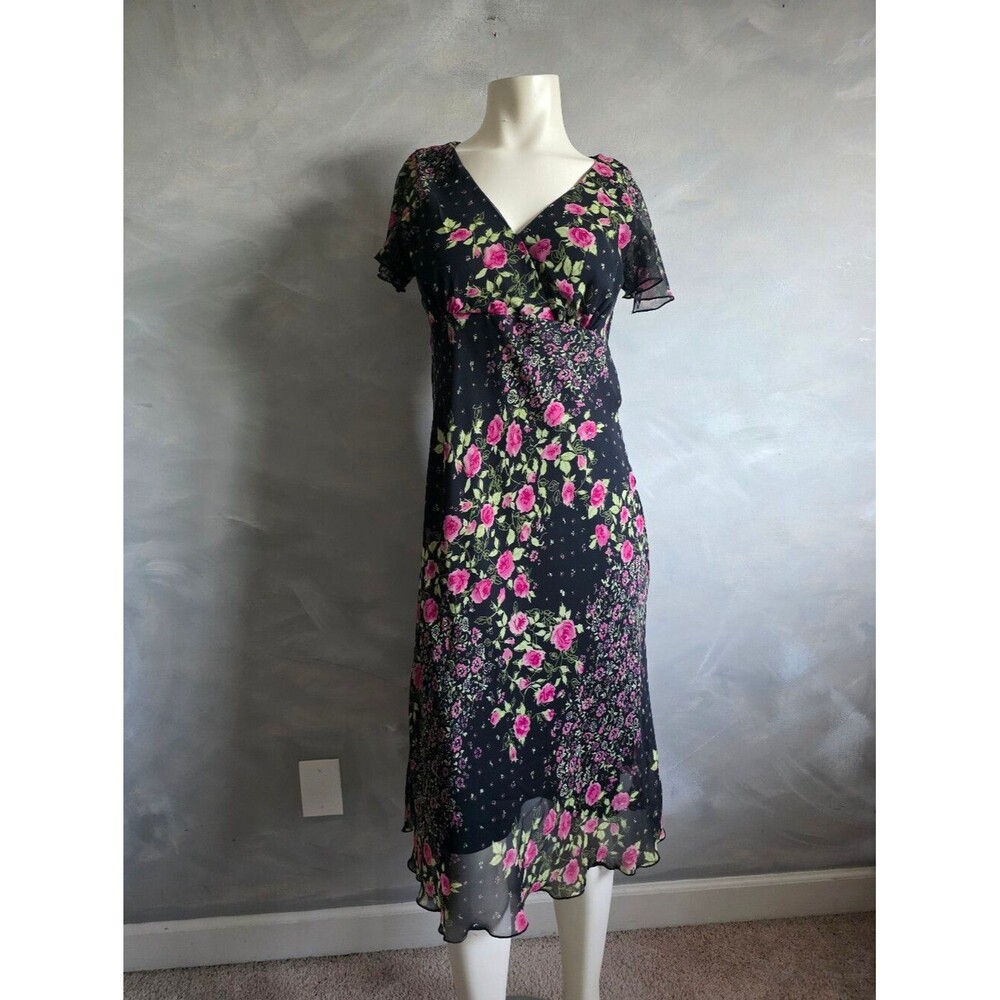 Vtg Y2K Dress barn Flutter Sleeve V Neckline Whimsigoth Fairy Grunge Sz 10 Pink